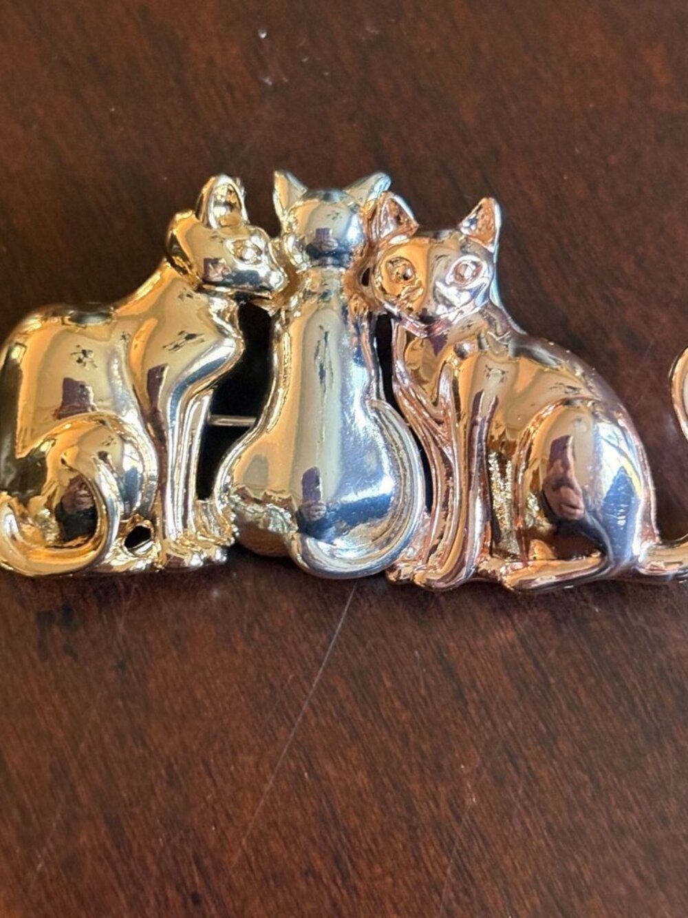 Vintage Napier Signed Tri-Color Mixed Metal Cat Brooch Pin